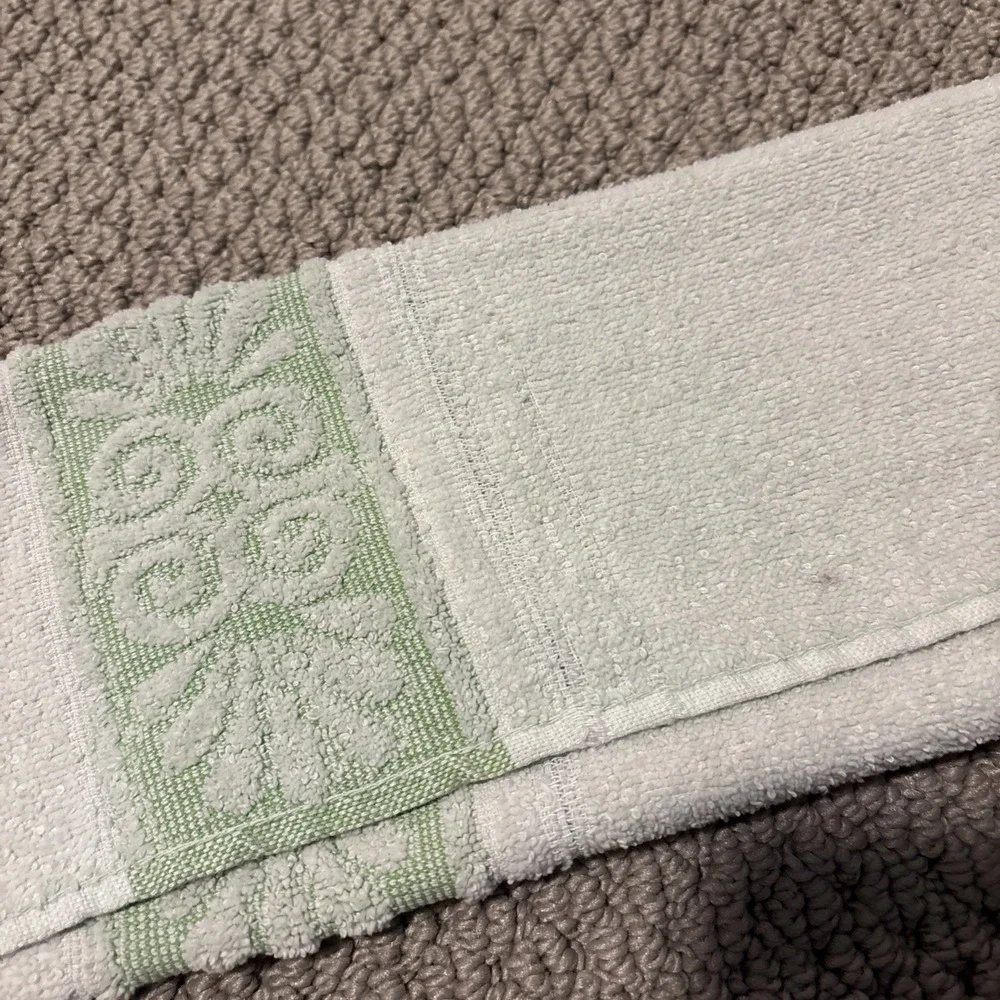 Set of Two Cannon Monticello Sculpted Fringed Light Green Hand Towels Vintage